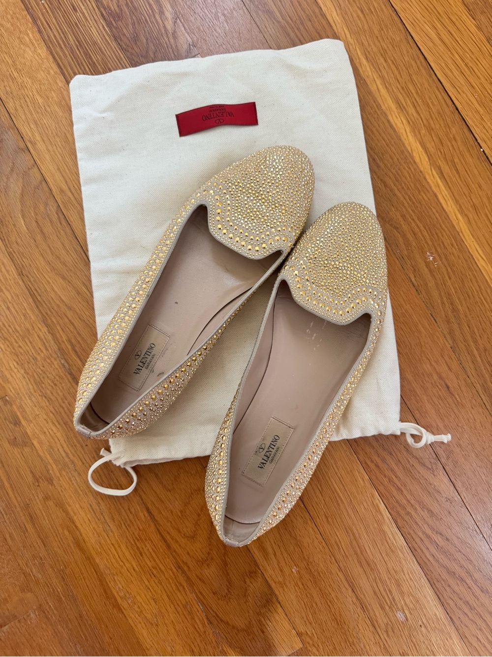 Valentino Gold Crystal-Studded Women’s Flats
